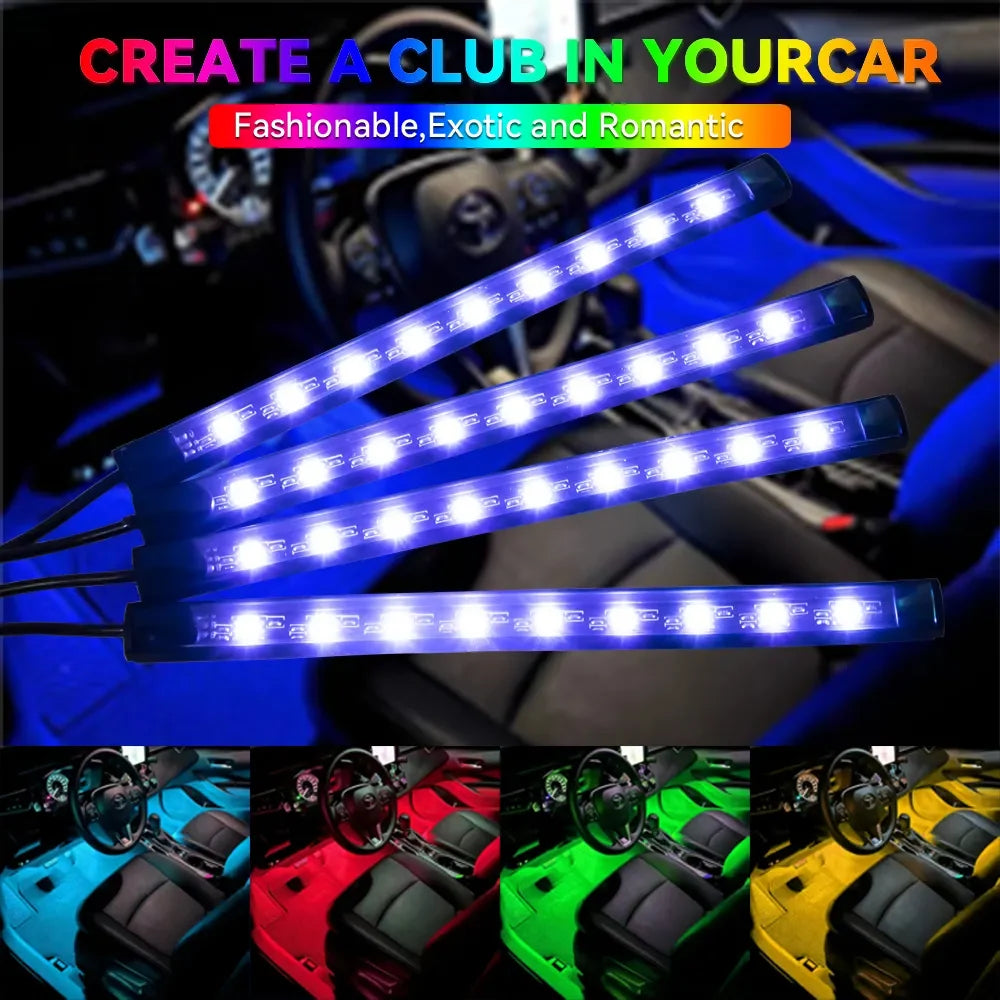 NEON LED Car Interior Ambient Foot Light Wireless Remote Music/APP Control Auto