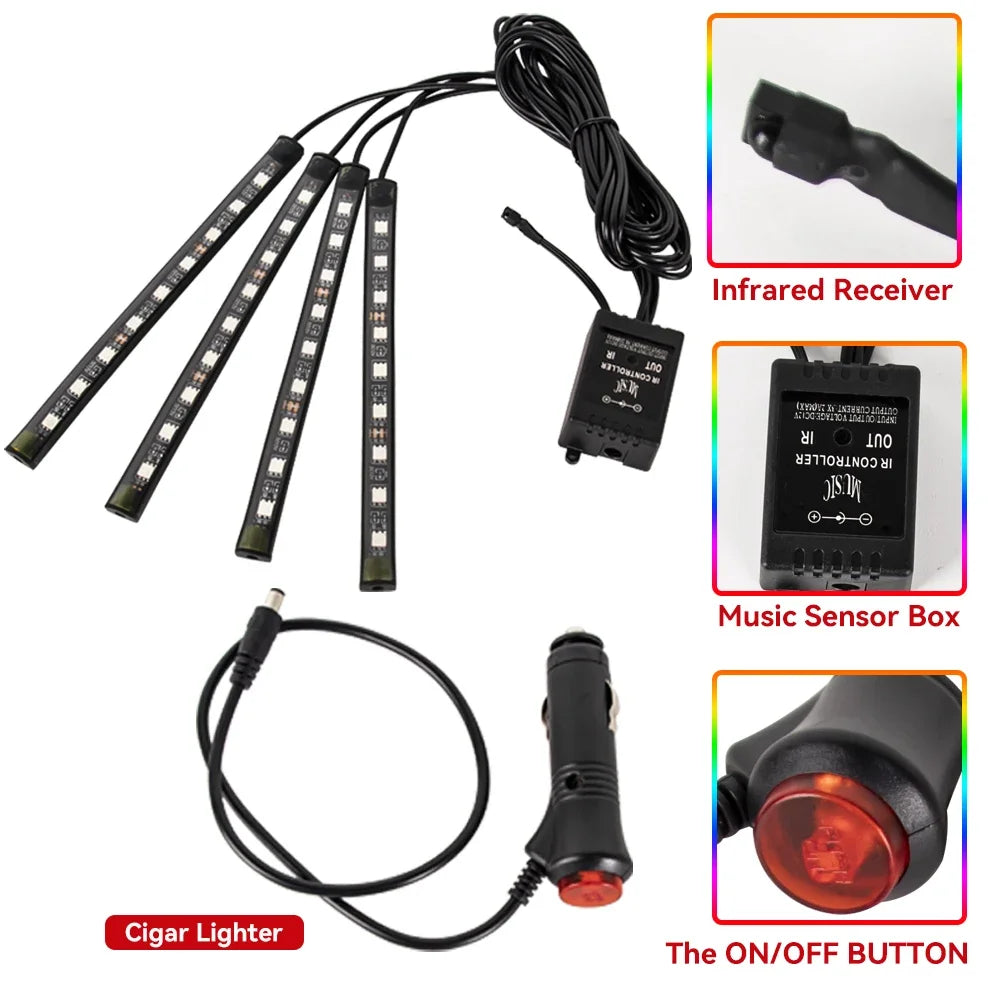 NEON LED Car Interior Ambient Foot Light Wireless Remote Music/APP Control Auto