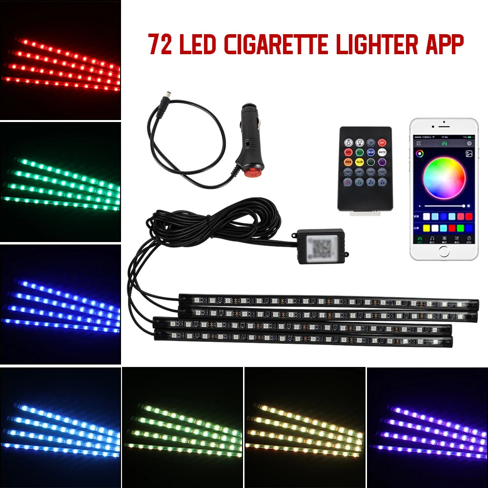 NEON LED Car Interior Ambient Foot Light Wireless Remote Music/APP Control Auto