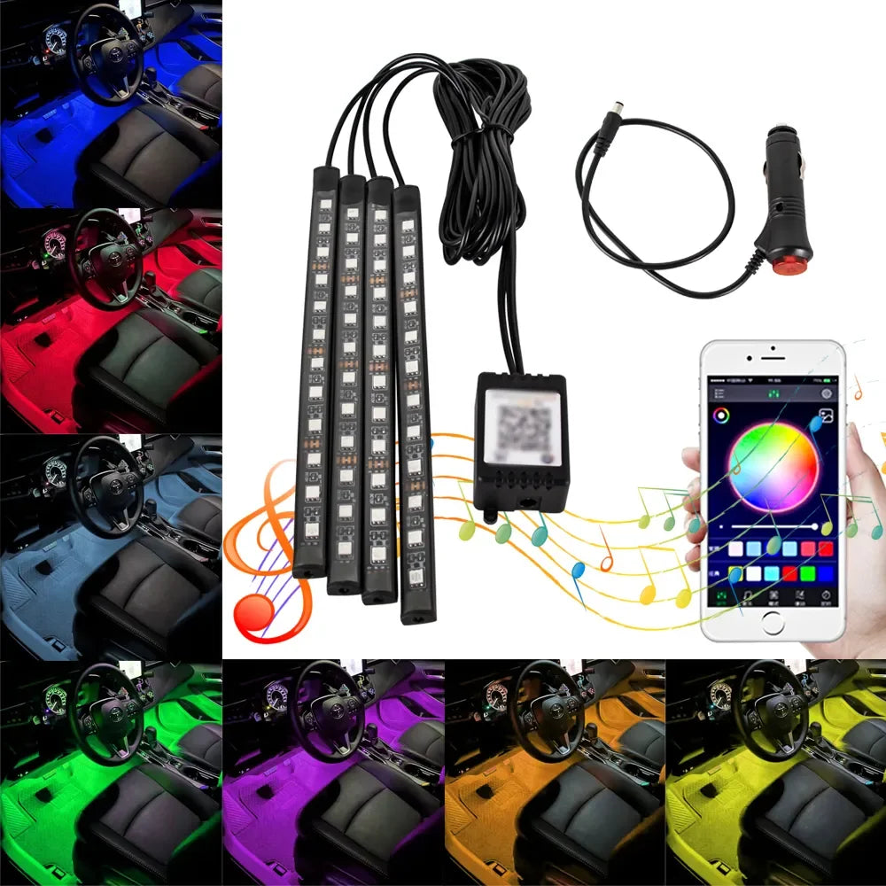 NEON LED Car Interior Ambient Foot Light Wireless Remote Music/APP Control Auto